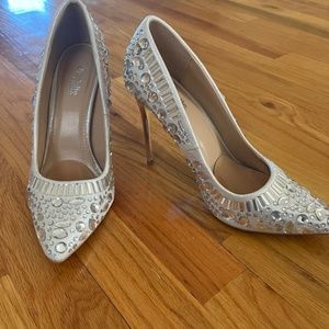 Beautiful, silver, and rhinestone heels